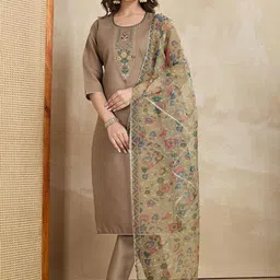 DIVASTRI Women Ethnic Motifs Embroidered Thread Work Kurta with Trousers & With Dupatta-picture-17