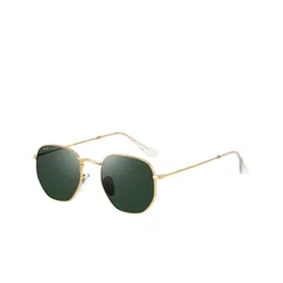 Irayz Unisex Hexagon Sunglasses With UV Protected Lens 5071-Gold-Green-picture-2