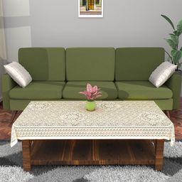Kuber Industries Cream-Coloured & White Floral Printed Cotton 4-Seater Table Cover-4
