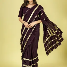 SAREEFLAME Pure Georgette Ruffles Saree-picture-28