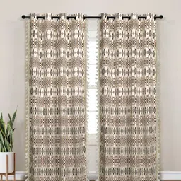 Myntra Elegant Homes Beige & White Set of 2 Ethnic Motifs Black Out Long Door Curtain-14