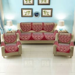BIGGER FISH Maroon Cotton Sofa Cover With Arms-image-86