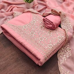 MANVAA Embroidered Silk Georgette Unstitched Dress Material-image-74