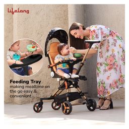 Lifelong 360° Rotation & Ergonomic Design Stroller with  Handle Adjustable Backrest - Black  & Orange image 5
