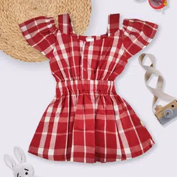 Moms Love Infant Girls Checked Cold-Shoulder Fit & Flare Dress-image-58