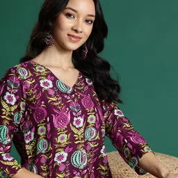 Sangria Floral Print Kurta with Trousers-46