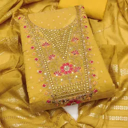 HE VAHLA Embroidered Art Silk Unstitched Dress Material-image-23