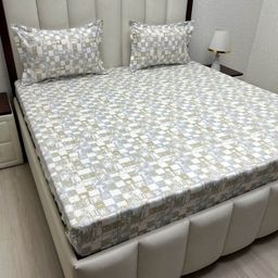 Pure Decor Brown & White Geometric 250 TC Queen Bedsheet with 2 Pillow Covers-picture-1