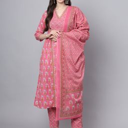 Divena Women Floral Printed Cotton Kurta with Trousers & Dupatta-picture-57