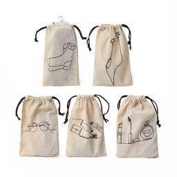 IVILLAGE POU074_MN Pure Cotton Bags with Drawstring Closure Off-White Suitable For Earphones, Makeup, Sunglasses (Set of 5)-27