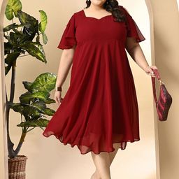PrettyPlus by Desinoor.com Cold-Shoulder Georgette Fit & Flare Dress-image-56