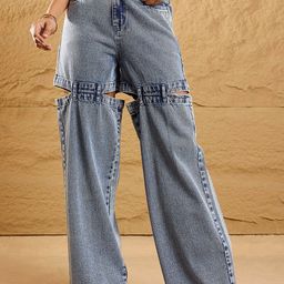 SASSAFRAS Women Straight Fit High-Rise Mildly Distressed Light Fade Slits Jeans-picture-1