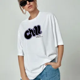 StyleCast Women Typography Printed Round Neck Cotton Oversized T-shirt-image-78