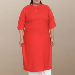 myplusfashion Women Three-Quarter Sleeves Straight Kurta Plus Size-25