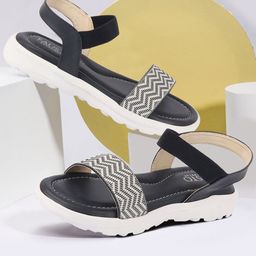FAUSTO Women Blue Printed Open Toe Flats-1