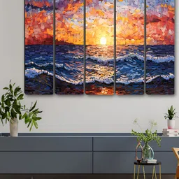 Aura Yellow & Red 5 Piece Synthetic Wood Floral and Botanical Wall Paintings-image-72