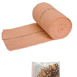 rare oceans Elastic Cotton Crepe Bandage Wrap - 8cm x 4meter Stretched Pack of 1 - Durable Compression Bandage (8cm x 4meter - 1no Roll) - Extra 6 pics clips image 1