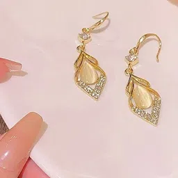 Celestria Gold-Plated Artificial Stones Contemporary Drop Earrings-0