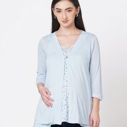 ECOMAMA Three Fourth Sleeves Organic Cotton & Bamboo Maternity Shrug Solid - Blue-image-61