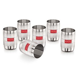 HAZEL Stainless Steel Glass for Drinking Water Unbreakable with Glossy Finish Design Set of 6 Silver - 350 ML-27