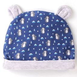 Babyhug 100% Cotton Knit Cap Penguin Print - Navy Blue-picture-11