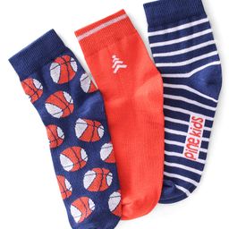 Pine Kids High Ankle Length Striped & Basketball Design Socks Pack of 3 - Multicolour-image-36