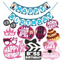 Wobbox Happy Birthday Props Happy Birthday Banner Boss Baby Theme Decoration Items Pink -Pack Of 14-image-36