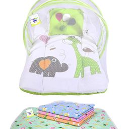 Toddylon Baby Bedding Set Mattress with Net & Nappy Changing Mats  -  Green-4