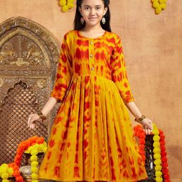 Aarika Three Fourth Sleeves Shibori Tie Dye Straight Cut Kurta - Yellow-image-61