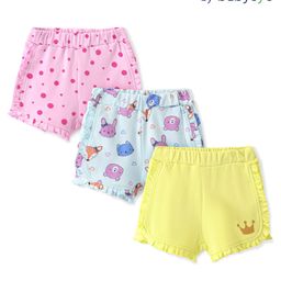 Babyoye 100% Cotton Interlock  Knit Shorts Polka Dot Print Pack of 3 - Blue Pink & Yellow-image-14