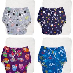 SuperBottoms BASIC Reusable Cloth Diaper for babies 3 Months - 3 Years | Freesize Adjustable, Washable and Reusable Cloth Diaper for babies | Shell with insert | Pack of 4-9