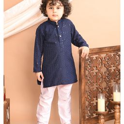 Superminis Full Sleeves Sequin Embellished Kurta With Pyjama - Navy Blue-image-87