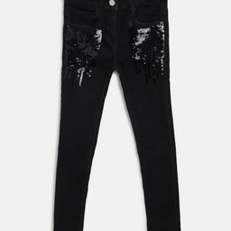 Tales & Stories Placement Sequin Embellished Jeans - Black-image-75