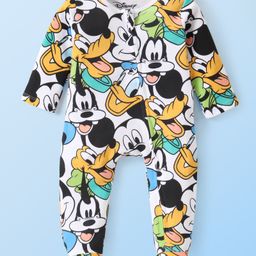 Babyhug Disney 100% Cotton Knit Full Sleeve Sleep Suit with Mickey Mouse Graphics -White-image-48