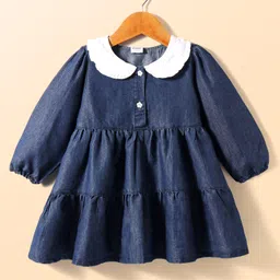 kookie kids Kookie KidsFull Peasant Sleeves Peter Pan Collared Tiered Frock- Navy Blue-picture-26
