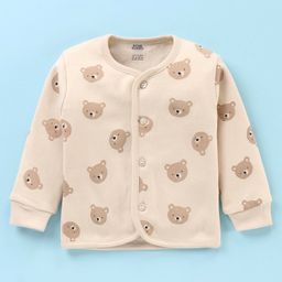 Pink Rabbit Fleece Knit Full Sleeves Front Open Vests With Teddy Bear  Print - Light Brown-picture-5