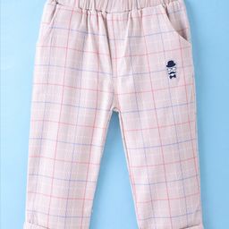 Ollypop Cotton Woven Full Length Checkered Trouser - Light Pink-image-14