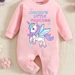 KNITROOT Chachu Theme Cotton Full Sleeves ChachuS Little Princess Text Printed Romper - Pink-image-69