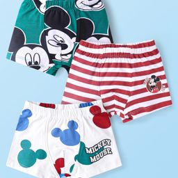 Babyhug Disney Single Jersey Knit Trunks with Stripes & Mickey Mouse Graphics Pack of 3 - White Green & Wine-image-59