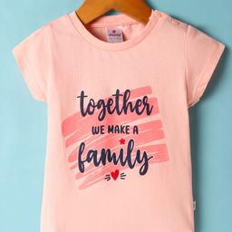 Ollypop Sinker Knit Half Sleeves Top With Together We Make a Family Text Print - Peach-image-31