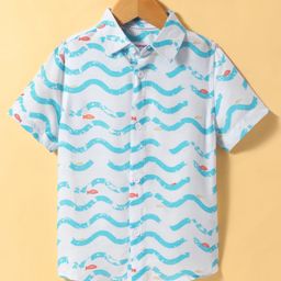 Under Fourteen Only Rayon Half Sleeves Fish Printed Shirt - Green-image-22