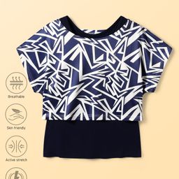 Pine Active Knit Half Sleeves Super Stretch Printed Crop Top with Vest - Navy Blue-image-83