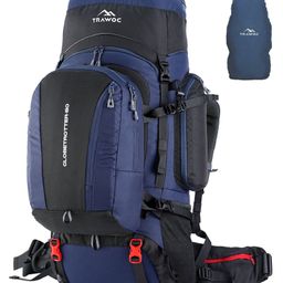 TRAWOC GLOBETROTTER 80L 70 10 frame backpack travel rucksack with daypack & rain cover Navy Blue-image-79