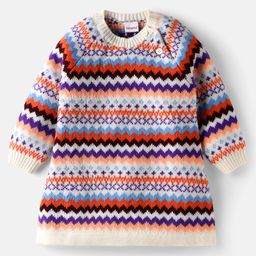 Babyhug Knit Full Raglan Sleeves Knee Length Woollen Dress - Red-image-35