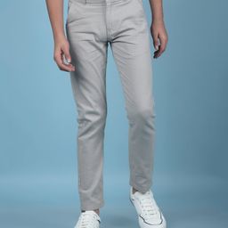 CRIMSOUNE CLUB Cotton Woven Solid Trousers - Grey-image-47