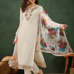 Sangria Notch Neck Embroidered Straight Kurta Set-picture-56