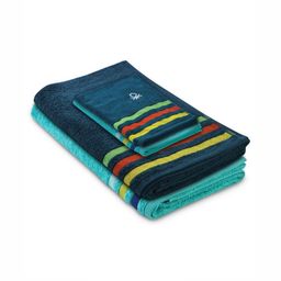 United Colors of Benetton Blue & Green 4 Pieces Striped Pure Cotton 450 GSM Towel Set-image-18