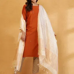 Fabindia Checked Tasselled Dupatta-image-8