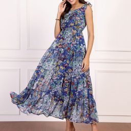 Mast & Harbour Women Floral Print Georgette Empire Dress-image-81