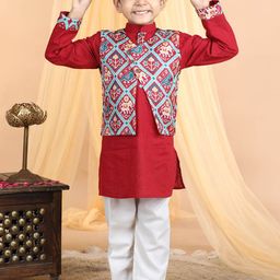 Here&Now X Kinder Kids Boys Regular Pure Cotton Kurti with Trousers-25